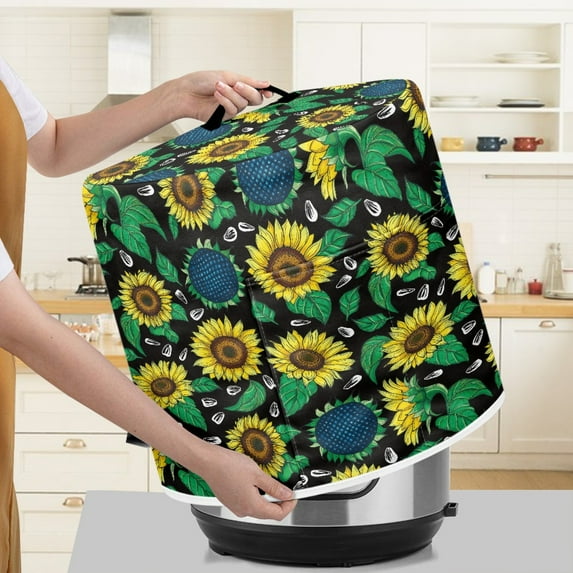 Xoenoiee Retro Sunflower Seed Print Kitchen Appliance Dust Cover for Pressure Cooker, Electric Rice Cooker Cover Air Fryer Cover Steamer Cover with Pocket and Top Handle, 6 qt