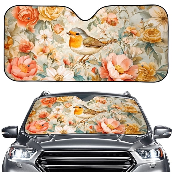 Xoenoiee Robin Flower Pattern Car Windshield Sunshades Auto Front Window Sun Shade Windshield Blocks UV Rays Sun Visor Protector for Car Sedan Truck SUV Accessories 57.1" L x 27.4" W