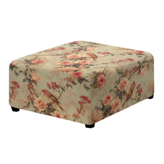 Xoenoiee Robin Rose Flower Print Waterproof Stretch Ottoman Cover Square Folding Storage Stool Furniture Protector Soft Footstool Slipcover for Living Room, L