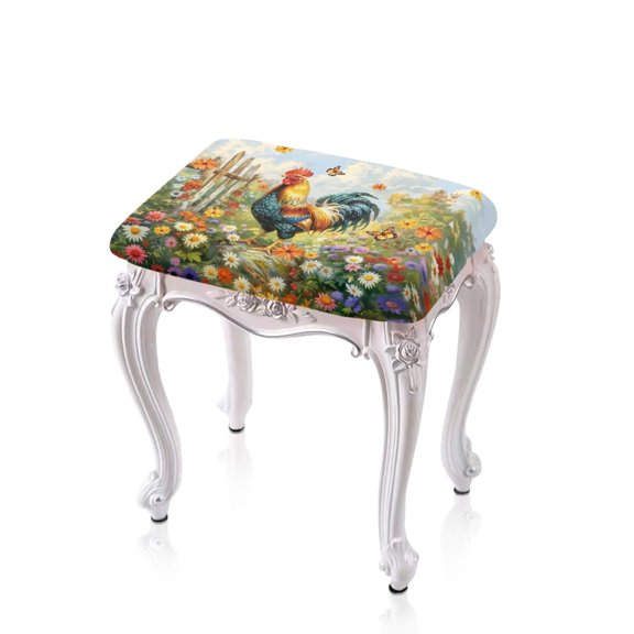 Xoenoiee Rooster Chicken Butterfly Daisy Print Bar Stool Covers Rectangle Soft Washable Vanity Stool Cover Removable Saddle Bar Stool Slipcover with Elastic Band Home Decor, 2 Pack