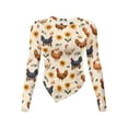 thumbnail image 1 of Xoenoiee Rooster Chicken Egg Sunflower Print Women's Long Sleeve Y2K Crop Top Trendy Asymmetrical Fitted Tee Shirts Elastic Going Out Tops Slim Fit Clothes, S, 1 of 7