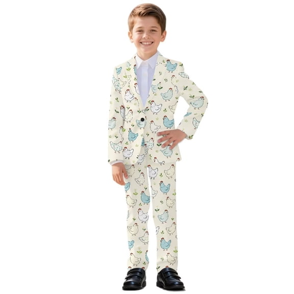 Xoenoiee Rooster Chicken Floral Leaves Print Suit for Boys Formal Wedding Dress Kids Boy Suits Boys' Birthday Party Homecoming Outfit Jacket and Pants Set, 11-12 Years