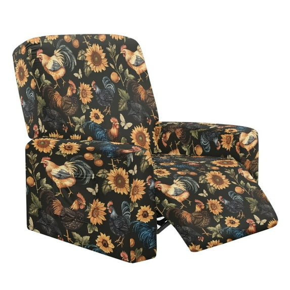 Xoenoiee Rooster Chicken Sunflower Butterfly Print Recliner Cover with Pockets Reclining Slipcover 4-Pieces Lazy Boy Recliner Sofa Chair Cover with Elastic Bottom for Recliner Furniture Protector