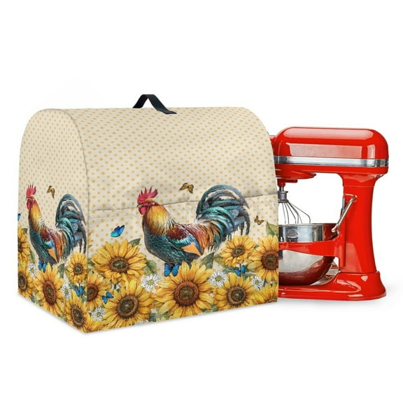 Xoenoiee Rooster Chicken Sunflower Print Kitchen Aid Mixer Cover with Pockets, Dustproof Stand Mixer Cover Compatible with 6-8 Quart, Washable Kitchen Aid Mixer Assecories, L