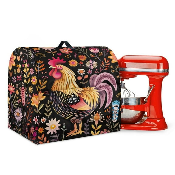 Xoenoiee Rootser Chicken Flower Print Stand Mixer Cover for 6-8 Quarts Aid Mixers Dustproof Mixer Cover with Handle, Stain-resistant Kitchen Accessories with Pockets, L