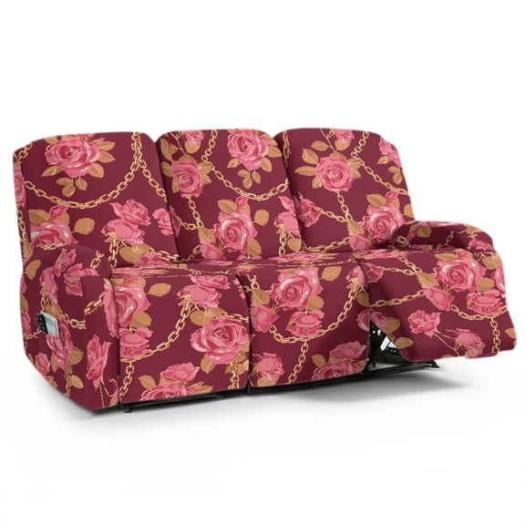 Xoenoiee Rose Chain Print Recliner Chair Covers, Stretch Recliner Cover with Elastic Bottom, Soft Lazy Boy Reclining Rocker Slipcover for Living Room