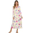 thumbnail image 1 of Xoenoiee Rose Daisy Butterfly Print Nightgowns for Women Long Sleeve Button House Dress Soft Full Length Sleepwear V Neck Lounge Dress Plus Size, XL, 1 of 7
