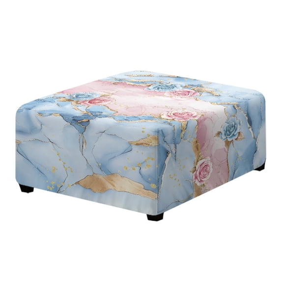 Xoenoiee Rose Marble Print Waterproof Stretch Ottoman Cover Square Folding Storage Stool Furniture Protector Soft Footstool Slipcover for Living Room, S