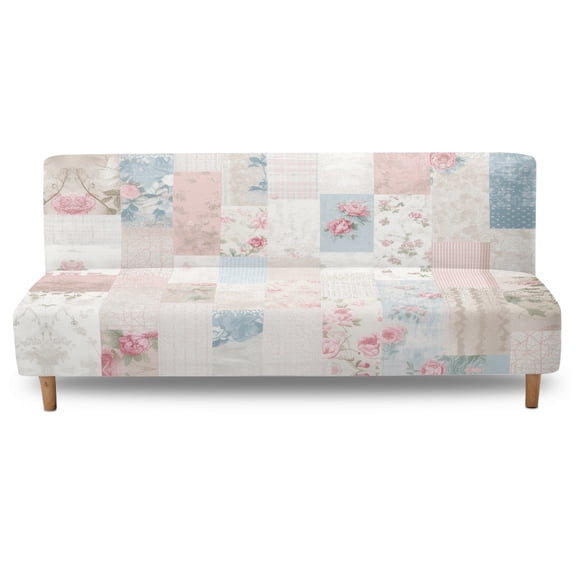 Xixirimido Roses Floral Patchwork Pattern Futon Slipcover Armless Futon Bed Sofa Cover Furniture Protector with Elastic Bottom, Soft and Washable Futon Covers for Sofa Bed