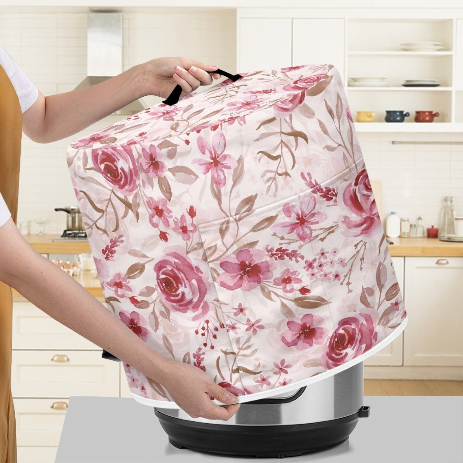 Xoenoiee Round Electric Pressure Cooker Cover Vintage Pink Rose Floral ...