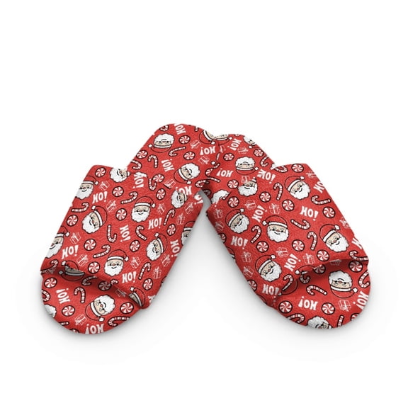 Xoenoiee Santa Claus Candy Print Open Toe Slippers for Women Men Christmas Indoor Cozy Memory Foam Slip On House Slides Shoes Footwear, Machine Washable, 4.5-5 Women/3.5-4.5 Men