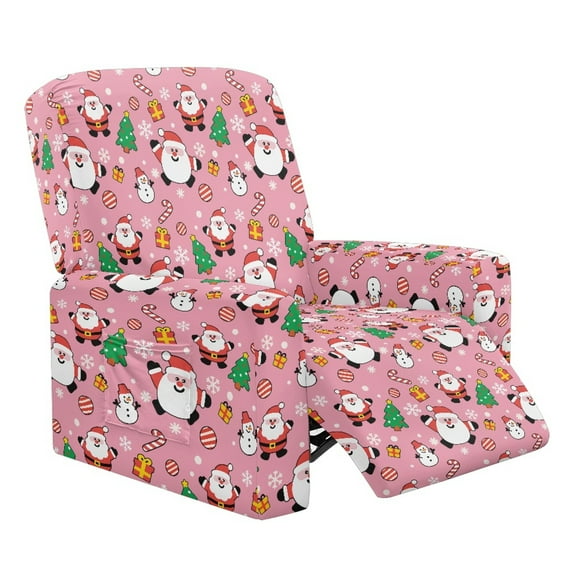Xoenoiee Santa Claus Candy Tree Snowflake Print Recliner Slipcover Christmas Decoration Stretch Reclining Chair Covers 4 Pieces Non Slip Sofa Couch Cover Lazy Boy Chair Cover