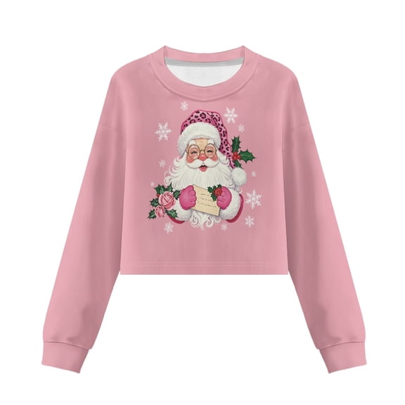 Xoenoiee Santa Claus Snowflake Print Round Neck Shirts for Kid Girls Cute Pullover T-Shirt Tees Long Sleeve Sweatshirt Casual Crop Tops Fall Outfit, 11-12 Years