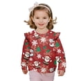 thumbnail image 1 of Xoenoiee Santa Claus Snowman Snowflake Tree Print Ruffle Sweatshirt Crew Neck Pullover Christmas Long Sleeve Shirts for Toddler Kids Xmas Loose Workout Top Back to School Outfits, Size 1-2 Years, 1 of 7