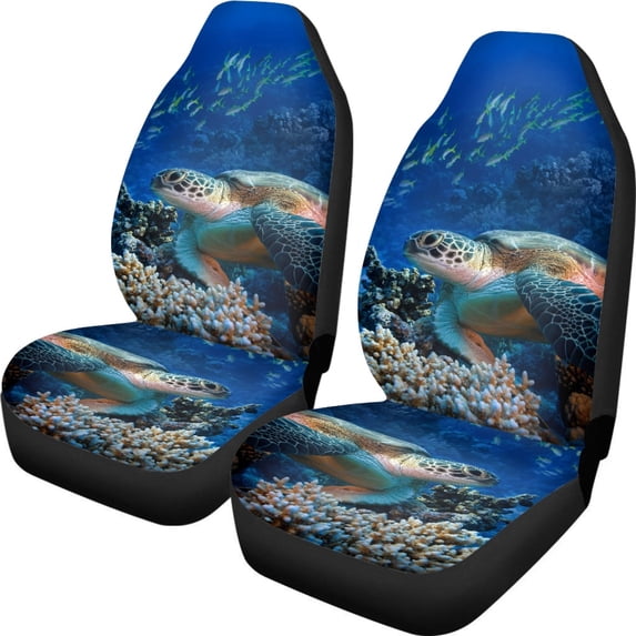 Xoenoiee Sea Turtle Print Front Seat Covers for Car 2 Pack, Vehicle Seat Protector Car Seat Cushion, Universal Fit, Car Interior Seat Covers for Truck Van SUV, Car Seat Covers