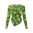 thumbnail image 1 of Xoenoiee Shamrock Leaves Print Women's Long Sleeve Ruched Tops Slim Fit T-Shirt St. Patrick's Day Irregular Hem Ruched Round Neck Going Out Shirts Fall Clothes, Size L, 1 of 7
