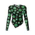 thumbnail image 1 of Xoenoiee Shamrock Polka Point Print Women's Long Sleeve T Shirts Crew Neck Slim Fit Tops Dressy Ruched Basic Tee St. Patrick's Day Y2k Going Out Shirts Irregular Hem Blouser, Size S, 1 of 7