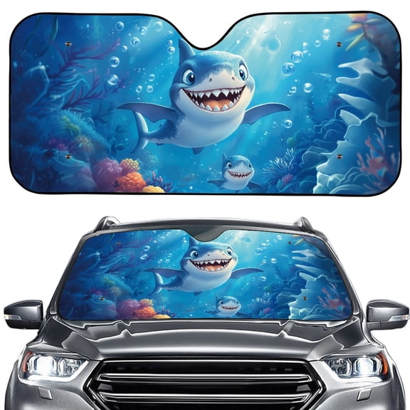 Xoenoiee Shark Bubble Water Plants Pattern Car Windshield Sun Shade with Suction Cups, Reflective Material Sun Visor for Truck Van SUV, Foldable Sun Shield for Heat and UV Protection