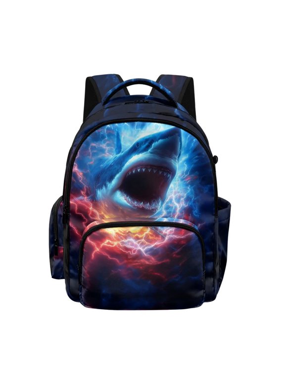 Shark Lightning Cloud Print Kids Backpack Elementary Preschool School Bag with Front Zipper Pocket for Boys Large Capacity Bookbag Knapsack Travel Bagpack Daypack Rucksack