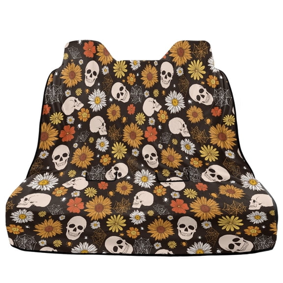 Xoenoiee Skull Sunflower Daisy Spider Web Print Bench Seat Cover Waterproof Car Seat Cover Non-Slip Dog Car Seat Cover for Back Seat Halloween Decor Heavy Duty Backseat Protector for SUV Sedan Truck