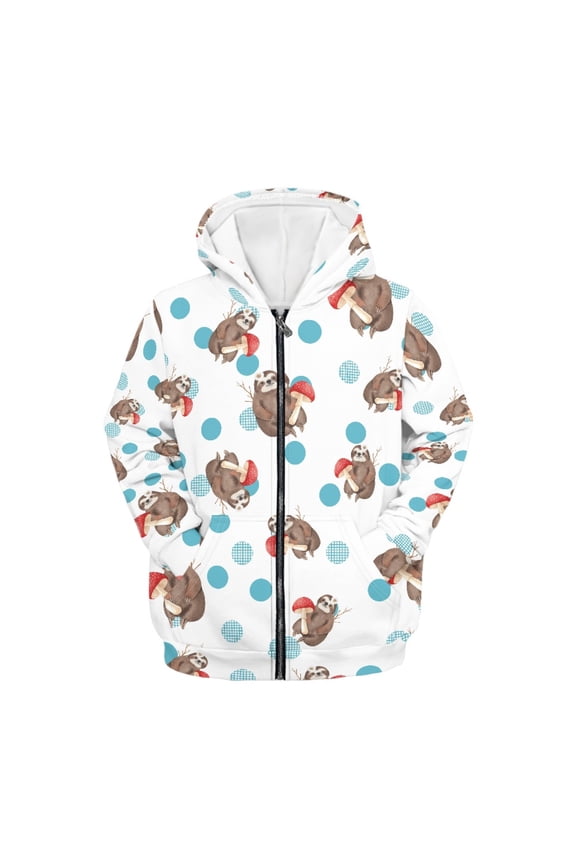 Sloth and Mushroom Print Trendy Clothes for Teen Girls Boys Zip Up Hoodie Sweatshirt with Pocket Kids Fall Jacket Long Sleeve Casual Coat Outfits, M