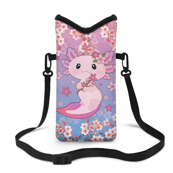Xoenoiee Small Crossbody Cell Phone Purse Bag Soft Phone Bag Portable Neoprene Mobile Case with Adjustable Detachable Strap Shockproof Cellphone Purse, 4 X 8 Inch, Axolotl Peach Blossom