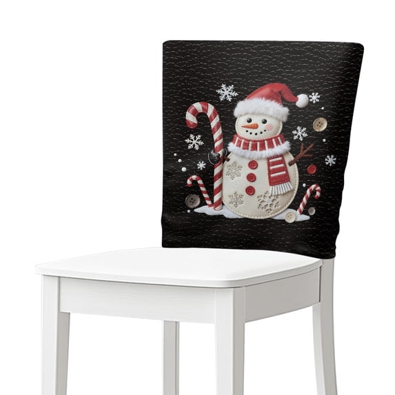 Xoenoiee Snowman Candy Snowflake Print Washable Chair Cover, Stretch Dining Room Chair Covers, Soft Kitchen Back Covers for Indoor Festive Holiday Party Christmas Decor, 1 Pack