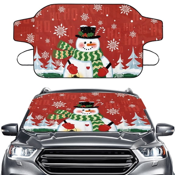Xoenoiee Snowman Snowflake Tree Print Car Windshield Snow Cover, Winter Frost Protection Windscreen Covers Christmas Decor with Elastic Strap, Auto Front Window Covers for Car SUV Trucks