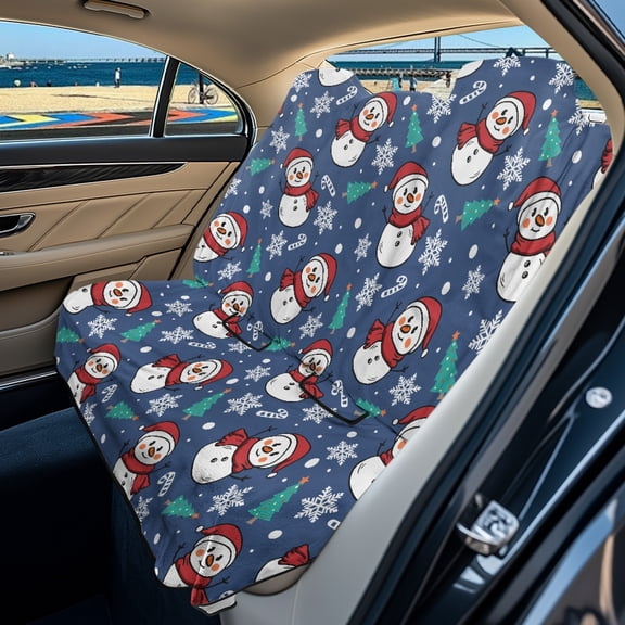 Xoenoiee Snowman Tree Snowflake Candy Pattern Rear Bench Towel Seat Covers Christmas Decor Heavy-Duty Back Seat Cover for Dogs, Waterproof Car Seat Cover, Non-Slip Back Seat Protector Fits SUV Truck