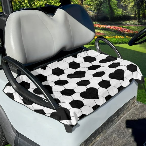 Xoenoiee Soccer Love Heart Print Golf Cart Seat Covers for Summer, Soft Microfiber Golf Cart Seat Blanket, Golf Cart Seat Towel for Club Car 2-Person Seats