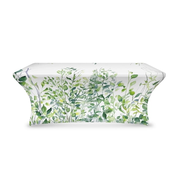 Xoenoiee Spandex Table Cover Protector Fits 6 Foot Rectangle Table Kitchen Tablecloth Picnic Table Cloth Washable Polyester Wedding Tablecloth for Indoor Outdoor Decor, Green Leaf White