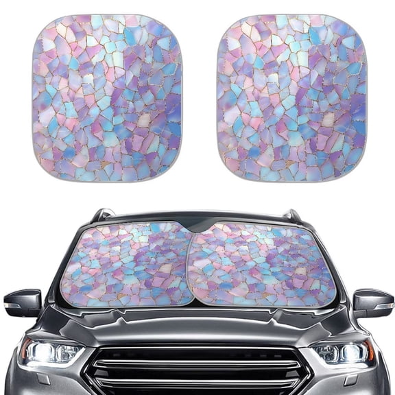 Xoenoiee Stained Glass Print Windshield Sun Shade, 2 PCS Car Sun Shade Windshield Blocks UV Rays, Keep Car Interior Cool, Foldable Windshield Sunshade for Hatchback, Truck, SUV, MPV