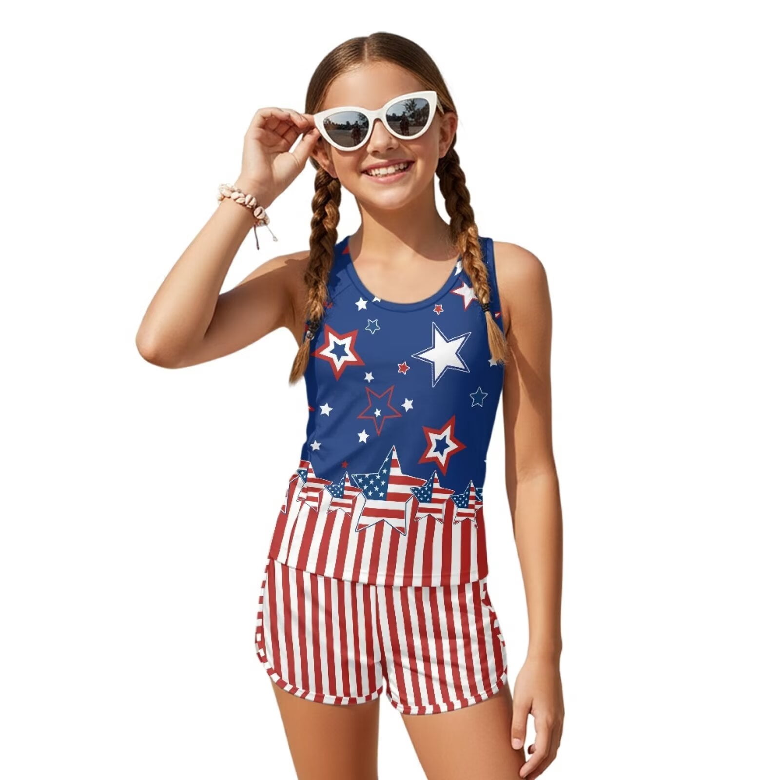 Xoenoiee Star American Flag Print Tankini Swimsuits for Girls Tummy ...