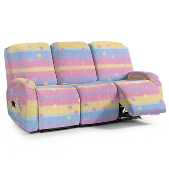 Xoenoiee Star Stripe Pattern 8 Pieces Recliner Sofa Covers Stretch Soft 3 Seats Couch Cover Anti-Slip Sofa Slipcover Furniture Protector with Elastic Bottom for Kids Pet