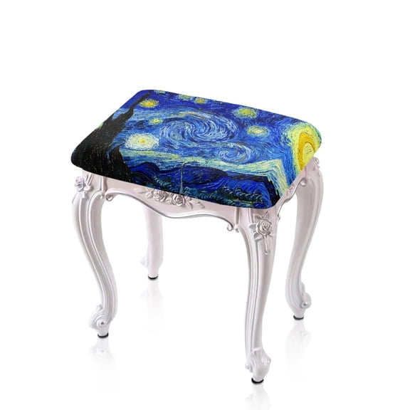 Xoenoiee Starry Night Print Stool Covers Square Stretch Rectangle Bar Stool Covers Jacquard Vanity Stool Cover with Elastic Stool Seat Protector for Bathroom, 2 Pack