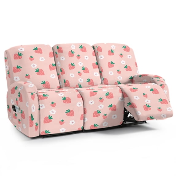 Xoenoiee Strawberry Floral Print 8 Pieces Recliner Sofa Covers Stretch Soft 3 Seats Couch Cover Anti-Slip Sofa Slipcover Furniture Protector with Elastic Bottom for Kids Pet
