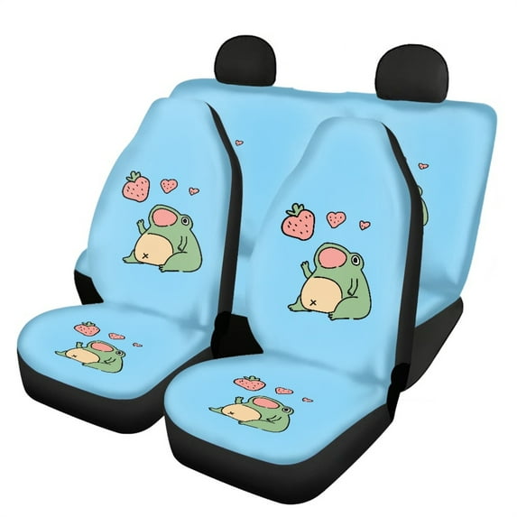 Xoenoiee Strawberry Frog Design Car Seat Covers Full Set, Front and Rear Split Bench Seat Covers for Cars Trucks SUV, Pack of 4