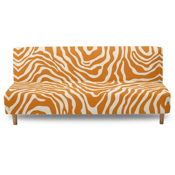 Xoenoiee Stretch Armless Futon Cover Futon Slipcover Sofa Couch Cover with Elastic Bottom Sofa Bed Covers Furniture Protector Washable, Zebra Stripes Orange