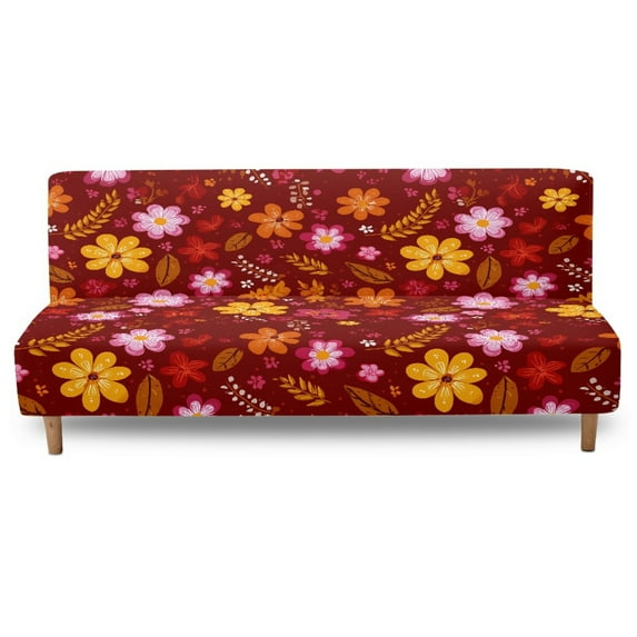 Xixirimido Stretch Armless Futon Cover Futon Slipcover Sofa Couch Cover with Elastic Bottom Sofa Bed Covers Furniture Protector Washable, Retro Flowers