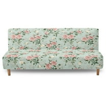 Xoenoiee Stretch Armless Futon Cover Futon Slipcover Sofa Couch Cover with Elastic Bottom Sofa Bed Covers Furniture Protector Washable, Roses Green