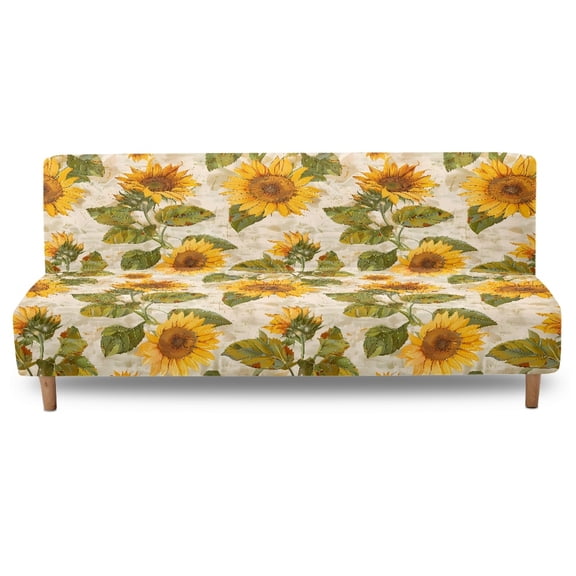Xixirimido Stretch Armless Futon Cover Sofa Bed Covers Elastic Futon Slipcover Washable Couch Cover Washable Furniture Protector, Sunflower