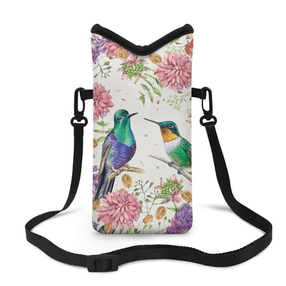 Xoenoiee Stylish Mini Mobile Case Bag Women Men Small Crossbody Phone Bag with Adjustable Carrying Strap, Hook and Loop Fastener, 4 X 8 Inch, Hummingbird Floral