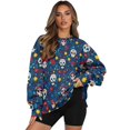 thumbnail image 1 of Xoenoiee Sugar Skull Flower Print Oversized Sweatshirt for Women Long Sleeve Pullover Drop Shoulder Trendy Y2K Casual Fall Outfits Soft Fleece Top, Size L, 1 of 7