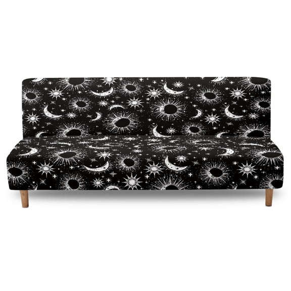 Xoenoiee Sun Moon Star Print Stretch Armless Futon Covers Full Queen Futon Couch Covers Slipcover Soft Thick Jacquard Futon Slipcover with Elastic Bottom