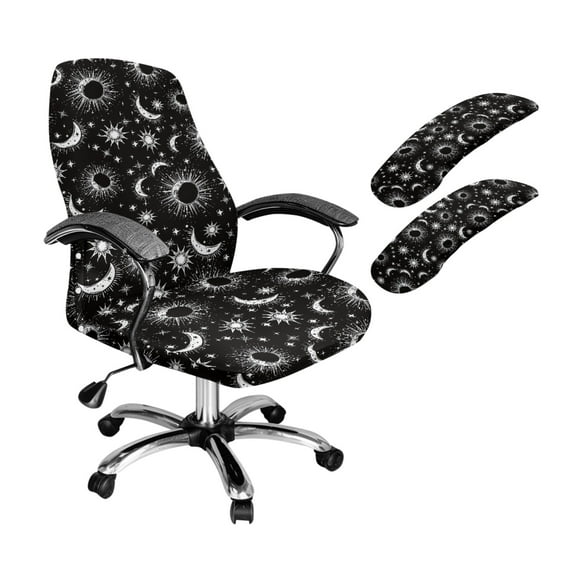 Xoenoiee Sun Moon Star Print Stretchable Desk Office Chair Seat Cushion Covers Universal Computer Chair Slipcover with Armrest Covers, Removable Washable Cushion Protectors for Dogs Cats, L