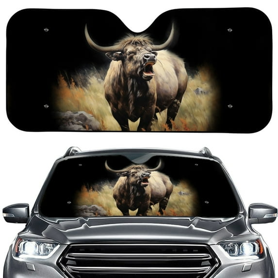 Xoenoiee Sun Shade for Car Front Windshield UV Ray Blocker Vehicle Interior Sunshade Keep Car Interior Cool Universal Fits Trucks, SUVs, Sedans, Vintage Wildlife Bison Pattern