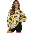 thumbnail image 1 of Xoenoiee Sunflower Bee Print Womens Oversized Sweatshirts Crew Neck Pullover Long Sleeve Tops with Pockets Split Fall Fashion Outfits 2025 Clothes, Size S, 1 of 7