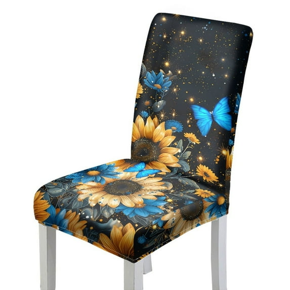 Xoenoiee Sunflower Butterfly Print Dining Chair Covers, Removable Chair Covers for Dining Room Stretch Parsons Chair Slipcover Washable Kitchen Chair Protector Cover, 1 Set