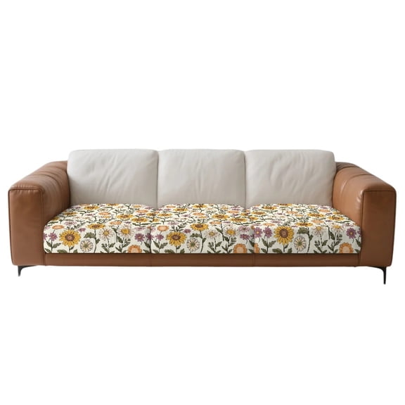 Xoenoiee Sunflower Daisy Flower Pattern Individual Cushion Covers Stretch Couch Covers Soft 3 Piece Sofa Cushion Covers Washable Slipcovers for Sectional Sofa, Set of 3