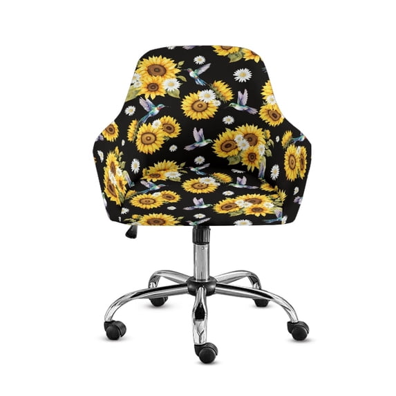 Xoenoiee Sunflower Daisy Hummingbird Print Curved Back Dining Chair Covers with Armrest, Stretch Accent Chairs Covers Slipcovers Office Desk Chair Covers for Vanity Living Room Bedroom